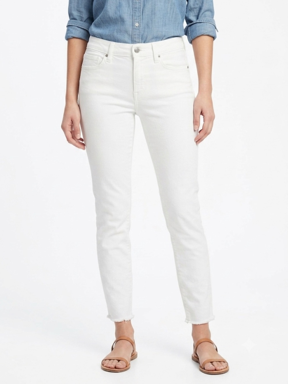 LUCKY BRAND Ava Mid Rise Crop Jeans Frayed Raw Hem White